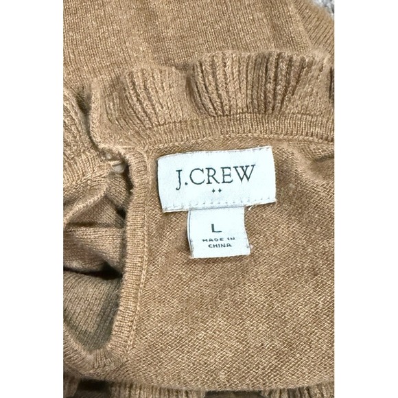 J. Crew Ruffle Neck Carmel Brown Sweater Pearl Button Size L Style AS298 - Picture 3 of 9